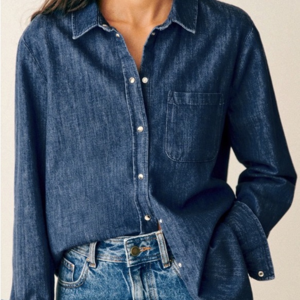 Sezane Tomboy Denim Button-Up Shirt